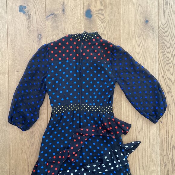 Alice + Olivia Lessie Tie Neck Blouson Sleeve Ruffle Dress - Picture 11 of 14